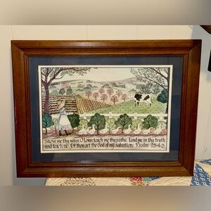 Vintage Folk Art with Primitive Farmhouse scene 22x17